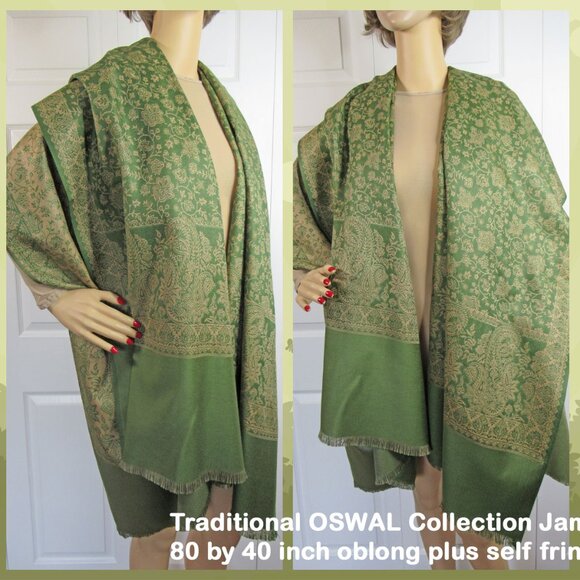 Traditional Jamawar Shawl OSWAL Collection Large 80 x 40 inch oblong plus fringe - Picture 10 of 16